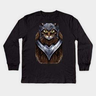 Viking Cat in Armour Kids Long Sleeve T-Shirt